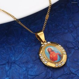 Anhänger Halsketten Äthiopisch Trendy Jesus Kopf Goldfarbe Christian Kruzifix Runde Kette Schmuck