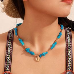 Collares colgantes étnicos bohemios piedra azul virutas aleación mar Shell mujeres Vintage playa clavícula collar Colar joyería regalo