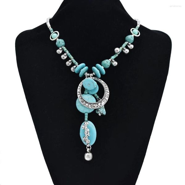 Collares colgantes étnico bohemio geométrico azul campanas de piedra borla gargantilla collar para mujeres turco gitano fiesta joyería regalo