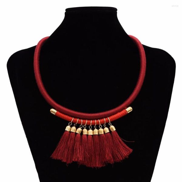 Collares pendientes étnico bohemio rojo azul negro algodón con flecos Collier Femme borla gargantilla Collar para mujer Tribal fiesta joyería Collar