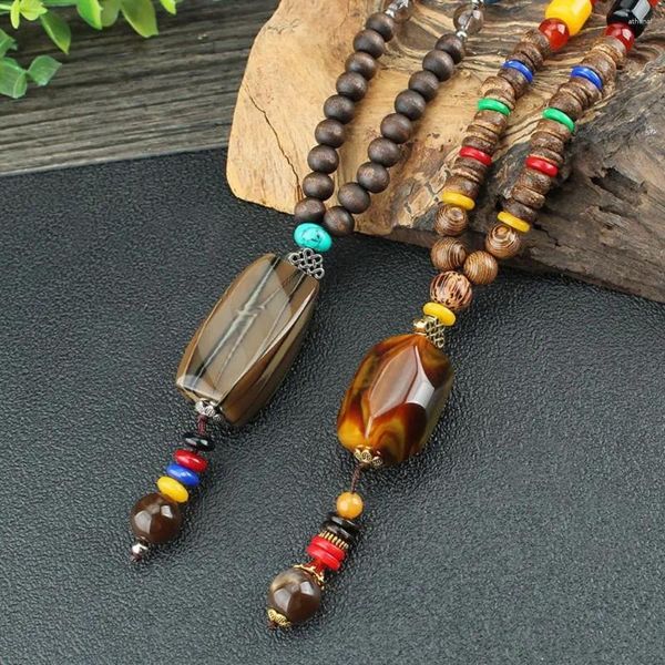 Pendentif Colliers Ethnique Boho Bois Perles Long Collier À La Main Vintage Népal Bouddhiste Mala Chaînes En Bois Bijoux Cadeaux Chanceux