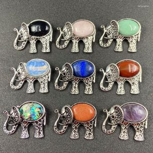 Colliers pendants Elephant ethnique pour femmes opales lapis lazuli pierre naturelle tibétaine argenté Pendants animaux bijoux