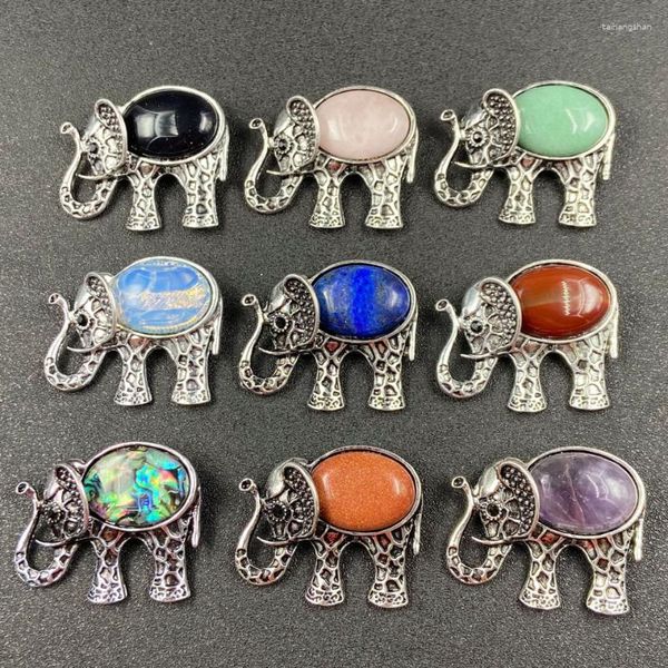 Colliers pendants Elephant ethnique pour femmes opales lapis lazuli pierre naturelle tibétaine argenté Pendants animaux bijoux