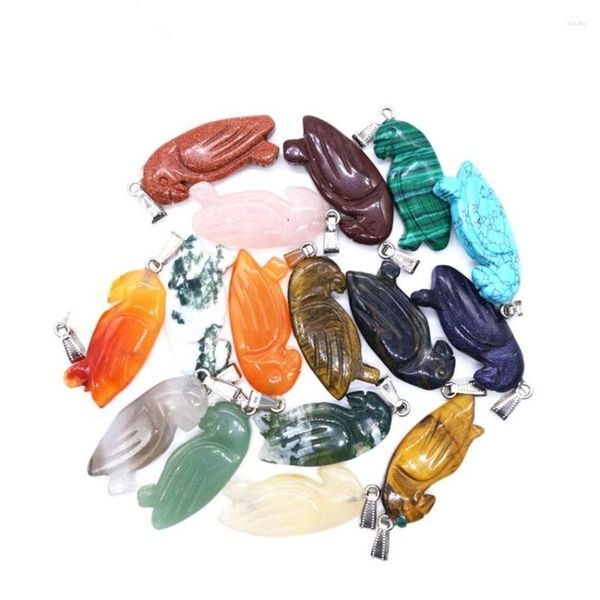 Pendentif Colliers Style Ethnique 10 Pcs Argent Plaqué Forme D'oiseau Beaucoup De Couleurs Quartz Pierre Pour Cadeau De Fête Animal Bijoux