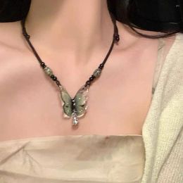 Colliers pendants style ethnique imiter le collier de papillon de jade pour femmes chain de corde longue charme de bijoux accessoires