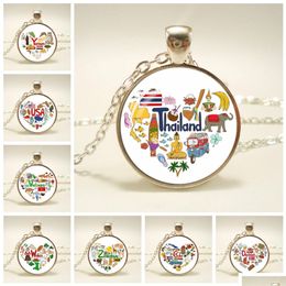 Collares pendientes Estilo étnico Italia Cuba Francia Rusia Nacionalidad Sier Dome Glass Cabochon Collar Joyería de moda Regalo de viaje Gota Dhdte