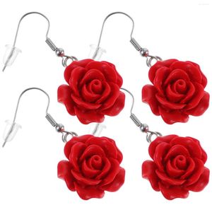 Pendentif Colliers Style Ethnique Bijoux Femme Boucles D'oreilles Rose Fleur Mariage Mariée Décoration Rouge 2 Paires 4 pcs