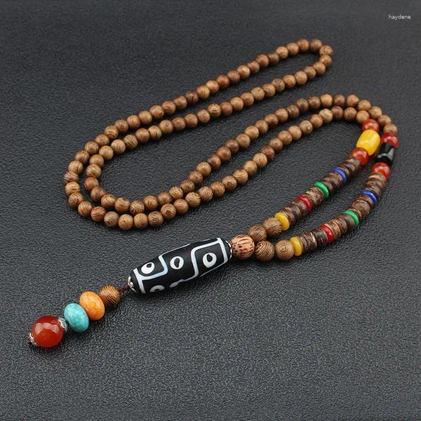 Collares colgantes Étnico tibetano Nueve ojos Dzi Evade Paz Buey Cuerno Collar Nepal Joyería Sándalo Vintage