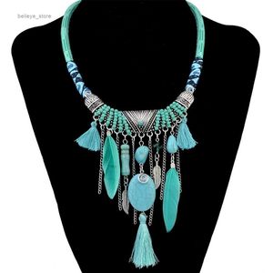 Collares colgantes Étnico Vintage Boho Hilo Collares de borlas largas para mujeres Collar de cuentas de plumas Bohemia Gypsy Turkish Party Jewelry GiftL231225