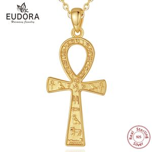 Hanger Kettingen Eudora 18K Gouden Oude Egyptische Ankh Ketting voor Vrouwen Man 925 Sterling Zilveren Levenssymbool Kruis Hanger Fijne Sieraden Geschenken 231218