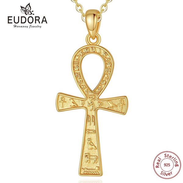 Collares colgantes Eudora 18k oro antiguo egipcio ankh collar para mujeres hombre 925 Símbolo de plata esterlina Símbolo de vida Cross Pends Regalos de joyería fina 240419