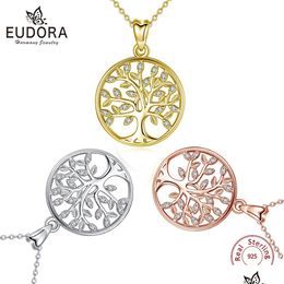 Colliers pendants Eudora 925 Sterling Sier Tree of Life Collier Golden Rose Gold Color aaa CZ Bijoux de mode fin pour les femmes DROP DHAD2