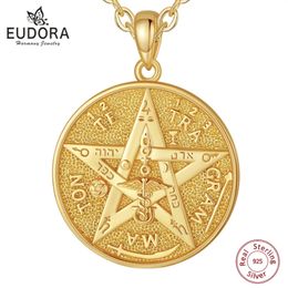 Eudora 925 argent Sterling pentagramme Runes colliers pour femmes homme 18K or amulette gardien étoile tétragramme pendentif cadeau 231218
