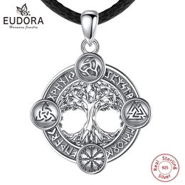 Hanger Kettingen Eudora 925 Sterling Zilveren Levensboom Ketting Noorse Runen Hexe Keltische Knoten Yggdrasil Amulett Hanger Man Viking Sieraden 231020