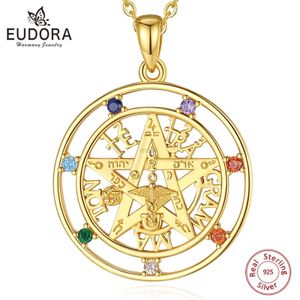 Colliers de pendentif Eudora 925 Collier pentagramme en argent sterling pour femmes homme 18 carats en or 7 couleurs chakra tétragrammaton pendentif fin bijoux 240419