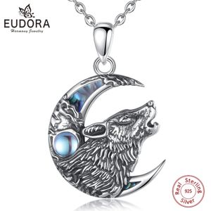 Hanger kettingen Eudora 925 sterling zilveren Wolf op de maan ketting Maansteen dier serie sieraden voor krijgers heren cadeau 231202