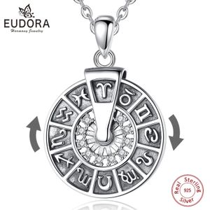 Collares colgantes Eudora 925 Plata de ley 12 Zodiaco Whee Collar para hombre Mujer Vintage 12 Signos del zodiaco Colgante Personalidad Joyería Regalo de fiesta 231020