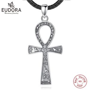 Hanger Kettingen Eudora 925 Sterling Zilver Oude Egyptische Ankh Kruis Ketting voor Vrouwen Man Fijne Biker Amulet Hanger Persoonlijkheid Sieraden Gift 231020