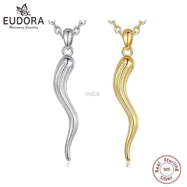 Colliers de pendentif Eudora 925 STERLING Silver Italian Horn Pendant pour femmes hommes Bonne chance Amitié rêves Amulet Collier Personnalité Jewelry 240419