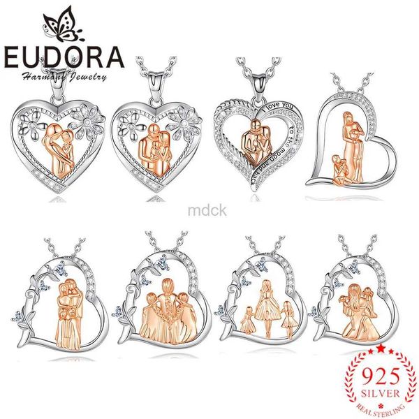 Collares colgantes Eudora 925 Sterling Silver Madre Familia Familia Collar Rosmy Circón Corazón Mujer colgante exquisito Joya Día de la madres 240419