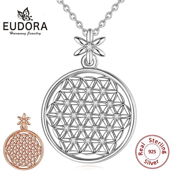 Collares colgantes Eudora 925 Sterling Plate Rose Rose Color Plate Color Flower Of Life Collar con Cz Semilla de la vida Joyería 231020