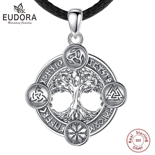 Colliers pendentifs Eudora 925 argent Sterling arbre de vie collier runes nordiques Hexe celtique noeud Yggdrasil amulette pendentif homme Viking bijoux 231020