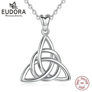 Pendentifs de collier Eudora réel 925 en argent Sterling Triangle Celtics noeud pendentif collier femmes mode argent bijoux pour anniversaire boîte-cadeau CYD138 231020