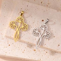 Colliers pendants eueavan 5pcs lotus fleur en acier inoxydable pour collier bouddhisme yoga charmes bijoux de fabrication