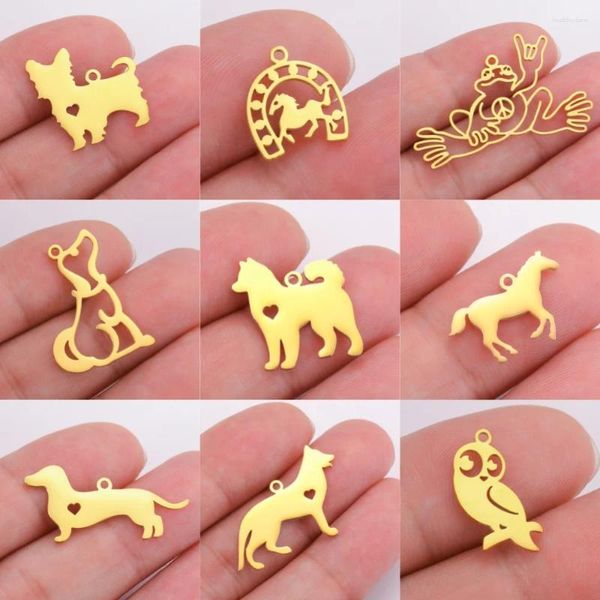 Colliers pendants eueavan 5pcs en acier inoxydable mignon chien cheval loup charmes pour collier bracelets boucles d'oreilles bijoux de fabrication