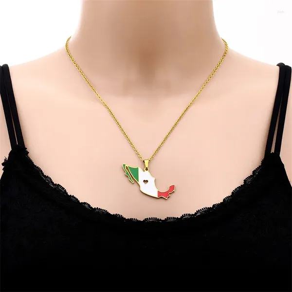 Collares colgantes Mapa de México de acero inoxidable euroamericano con collar de aceite de gota de bandera