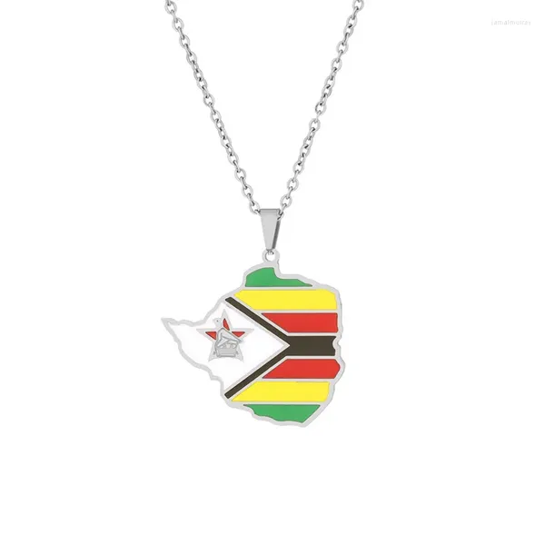 Collares colgantes Europa y América Acero inoxidable Zimbabwe Mapa Gota Collar de aceite