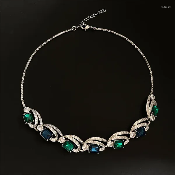 Collares colgantes tendencia de moda europea y americana patrón de ola artística azul de circón verde azul