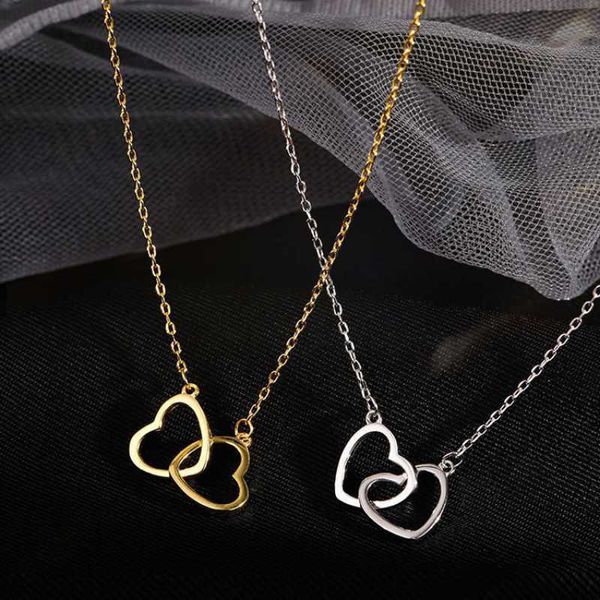 Pendentif Colliers Mode européenne et américaine double anneau en acier au titane en forme de coeur simple température Collier creux pour femme G220524