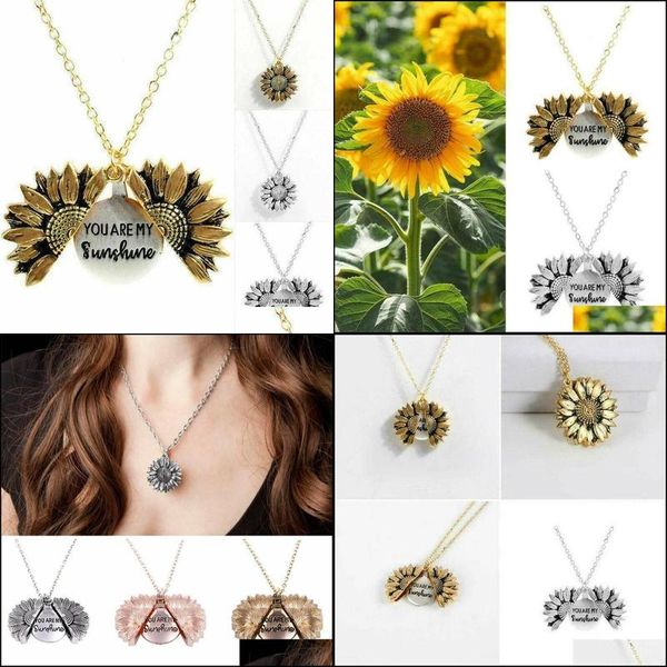 Pendentif Colliers Tournesols féminins européens et américains Double collier alliage fleur lettrage court paragraphe clavicule goutte Deliv Dharb