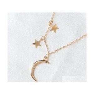 Collares pendientes Joyería de Comercio Exterior de Europa y América Pareja Romántica Metal Luna Estrella Combinación Collar de Clavícula Femenina 2 Dhnmk