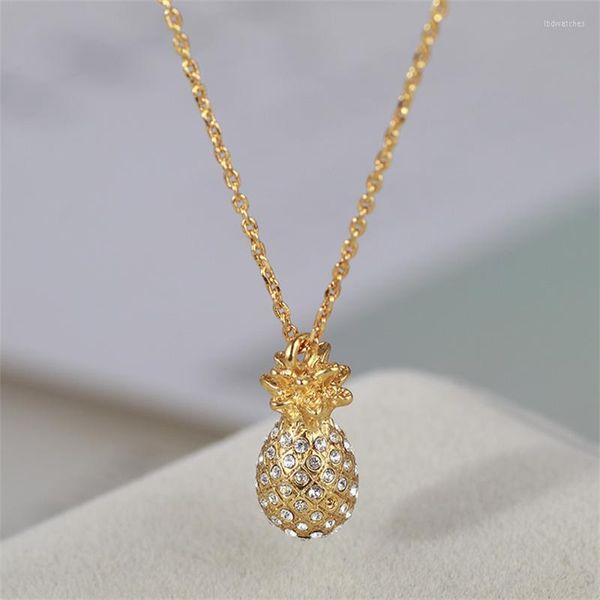 Pendentif Colliers Bijoux Européens Et Américains En Gros De Mode Or Ananas Texture Plein Zircon Clavicule Chaîne Collier Femme