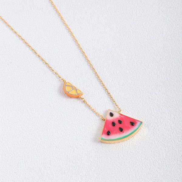 Pendentif Colliers Bijoux Européens Et Américains Peint À La Main Glaçure Série De Fruits Doux Pastèque Citron Collier De Mode Chaîne De Clavicule