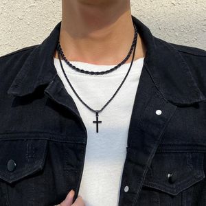 Colliers pendants Europe et américain Fashion Double couche Collier Twin Cross Hip Hop Accessoires