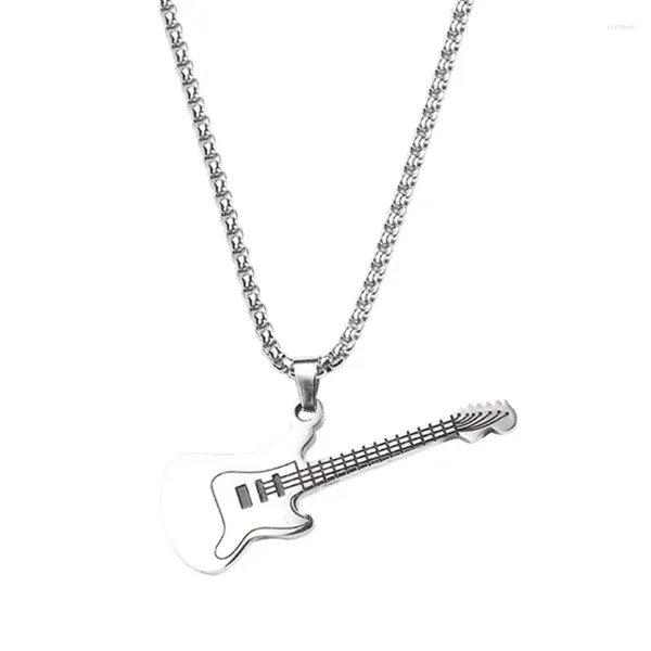 Collares colgantes Hombres europeos y americanos Tendencia Street Novela Mini Rock Música Guitarra Moda Collar de acero Joyería