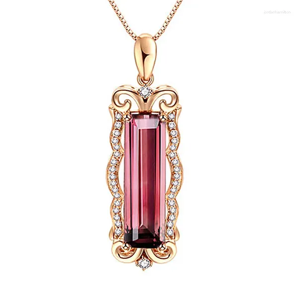 Colliers pendants européens et American Stone Rectangulaire Natural Natural Green Purple Tourmaline Gold Gold Plated Colored