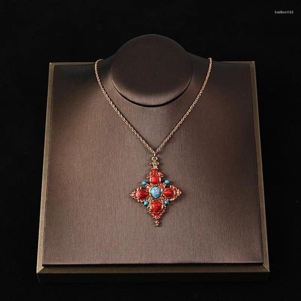 Pendentif Colliers Européens et Américains Rétro Tempérament exagéré Style de château baroque Collier de forme géométrique