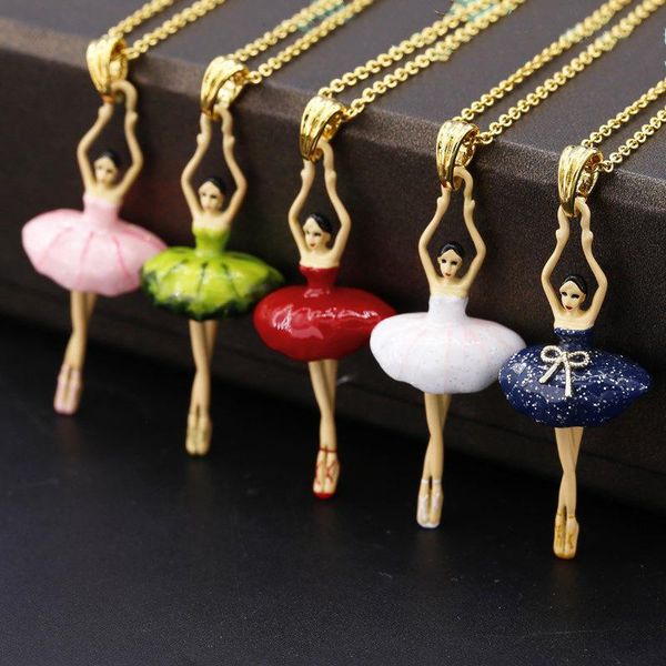 Colliers pendants européens et américains Trend Niche Design Ins Sen Série Fashion Emacel Glaze Candy Multicolor Classic Ballet Girl Long NEC