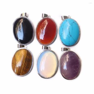 Pendentif Colliers Mode Européenne Pierre Naturelle Ovale Géométrique Réel Améthystes Agates Oeil De Tigre Opale Teint Turquoises Pendentifs Femmes