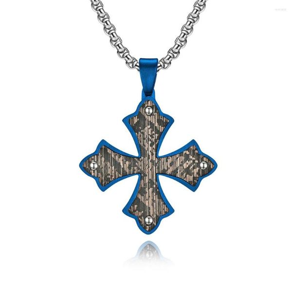 Pendentif Colliers Personnalité Européenne Hip Hop Bijoux En Acier Inoxydable Bronze Ton Motif Feuilles Forme Hommes Croix Collier