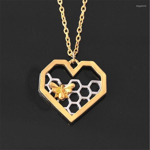 Collares colgantes estilo europeo personalidad panal hueco en forma de corazón joyería plateada creativa abeja XL126