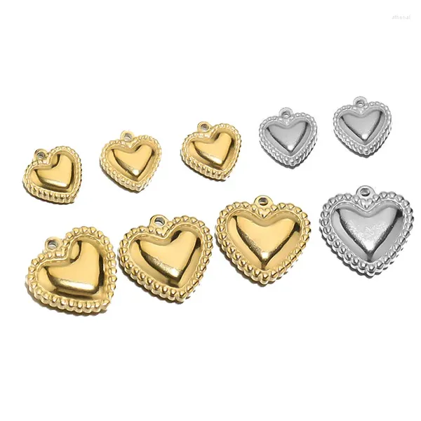 Pendentif Colliers Everfast 10pc / Lot DIY Casting Little Heart Charms Composants en acier inoxydable Fabrication de bijoux personnalisés peuvent graver le logo