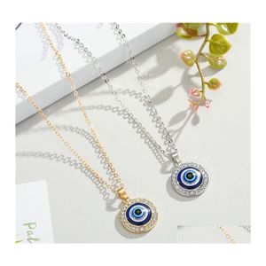 Colliers pendants Collier Eyes Blue Evil Turkish Gold Sier 10 mm 14 mm Clicule géométrique Clicule Lucky Protection Bijoux pour les femmes Dro Ot6ta