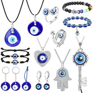 Collares colgantes Collar de mal de ojo para mujeres Llavero azul turco Pulsera Anillos Gafas hechas a mano Encantos Griego Mati Hamsa N Dhgarden Dh9Dl