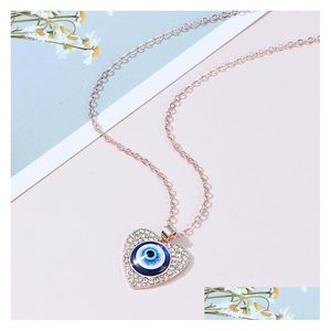 Collares colgantes Collar con colgante de mal de ojo, collares turcos de protección de la suerte para mujeres, colgantes de ojos azules de cristal con forma de corazón, joyería Drop De Dhayh