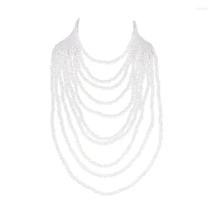 Hanger Kettingen Overdrijven Lange Ketting Voor Vrouwen Handgemaakte Multi-layer Parel Sleutelbeen Keten Neckchain Verklaring Afrikaanse Kralen Sieraden